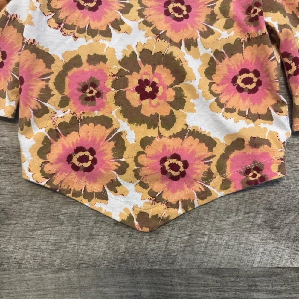 NWT Free People Give Me More Top Ivory Floral Crop Puff Sleeve Square Neck Sz XS